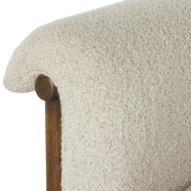 Ivory Sheepskin and Oak Wood Vintage Accent Chair
