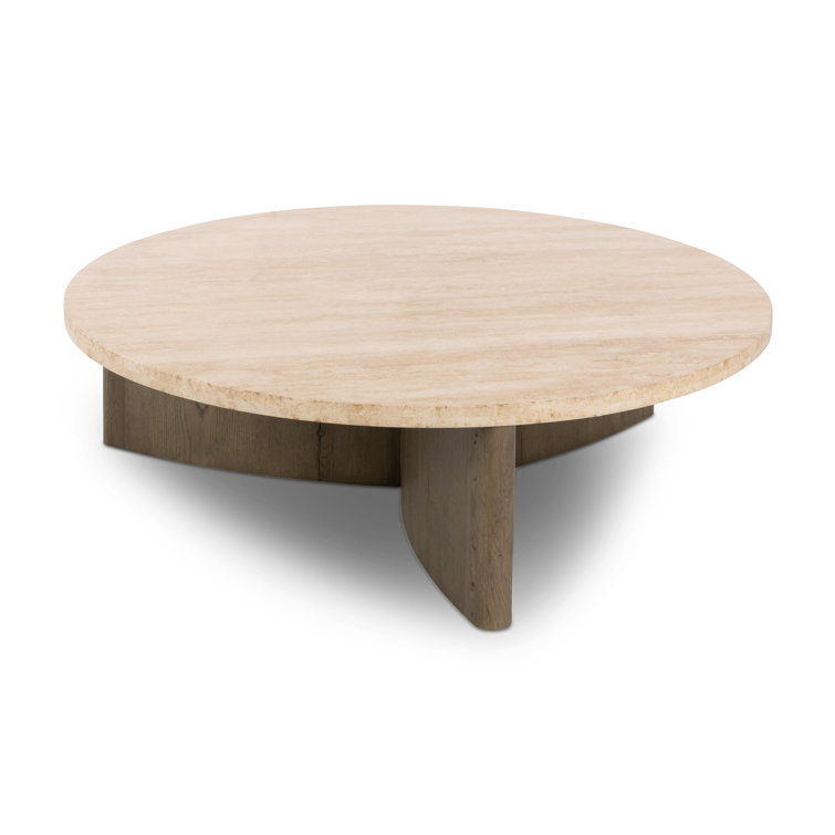 Contemporary Rustic Grey Oak & White Marble Round Coffee Table