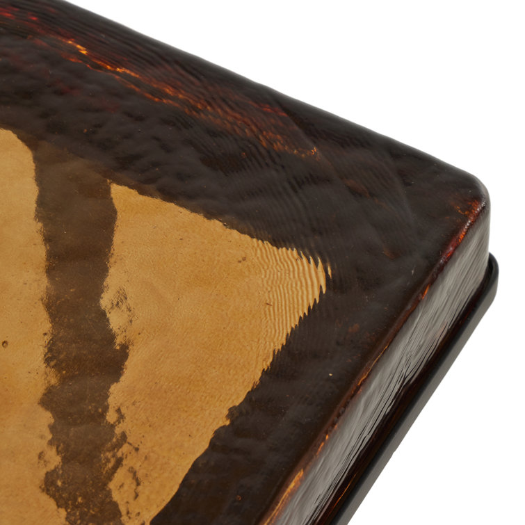 Amber Cast Glass Top Square End Table with Black Cross Legs