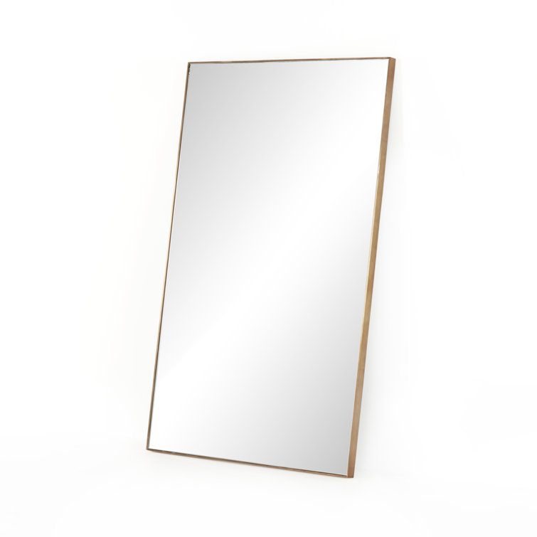 Georgina Polished Brass Rectangular Floor Mirror with Wood Frame