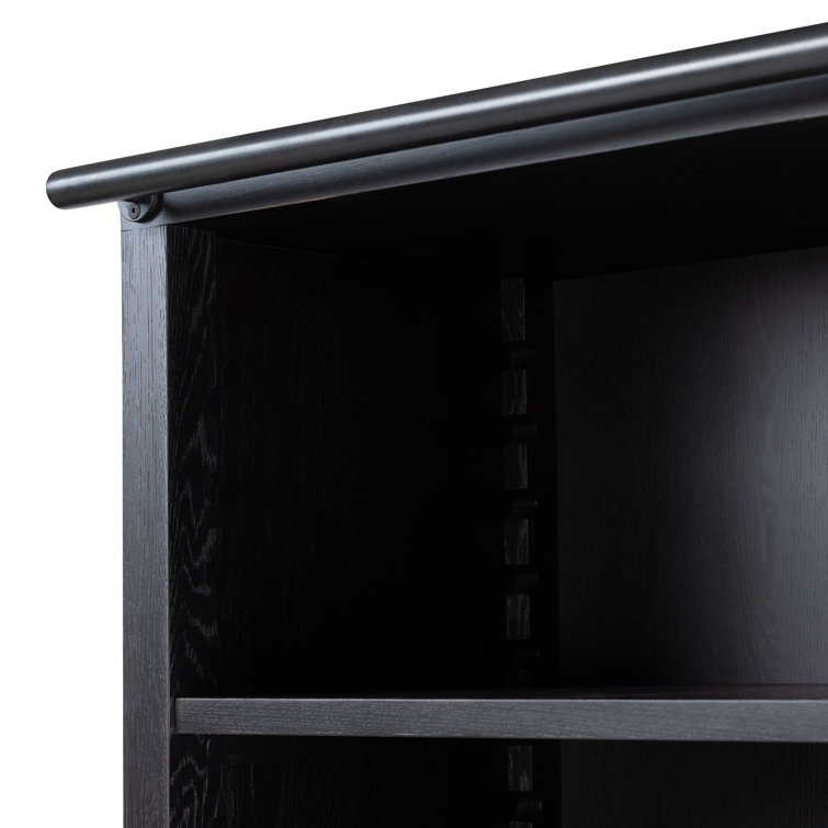 Adjustable Black Oak Ladder Bookcase with Glass Doors
