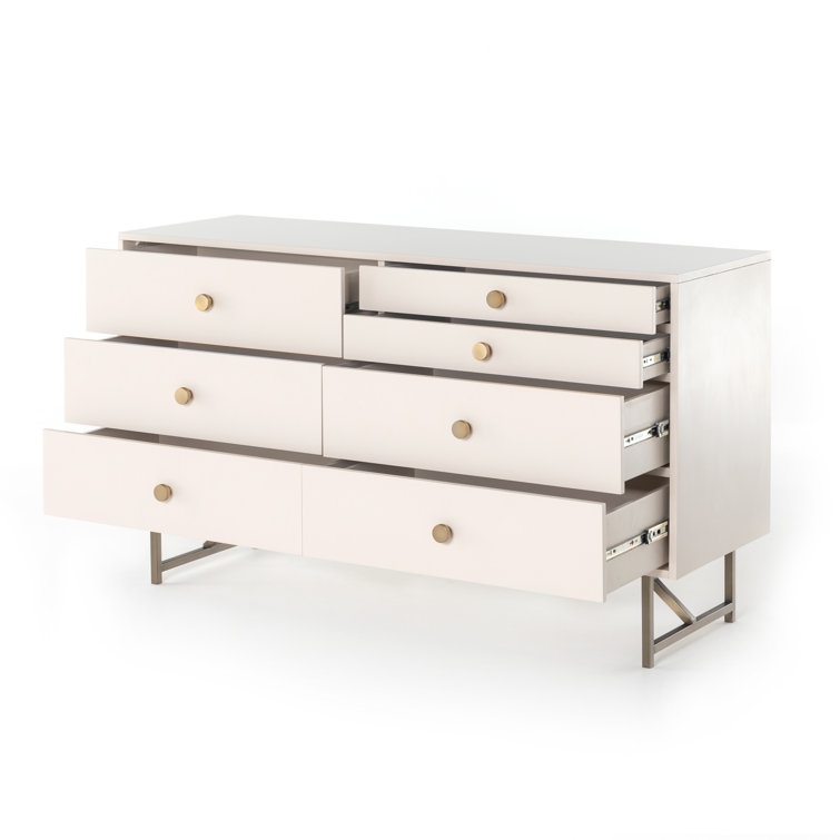 White Mid-Century Modern 7-Drawer Double Dresser