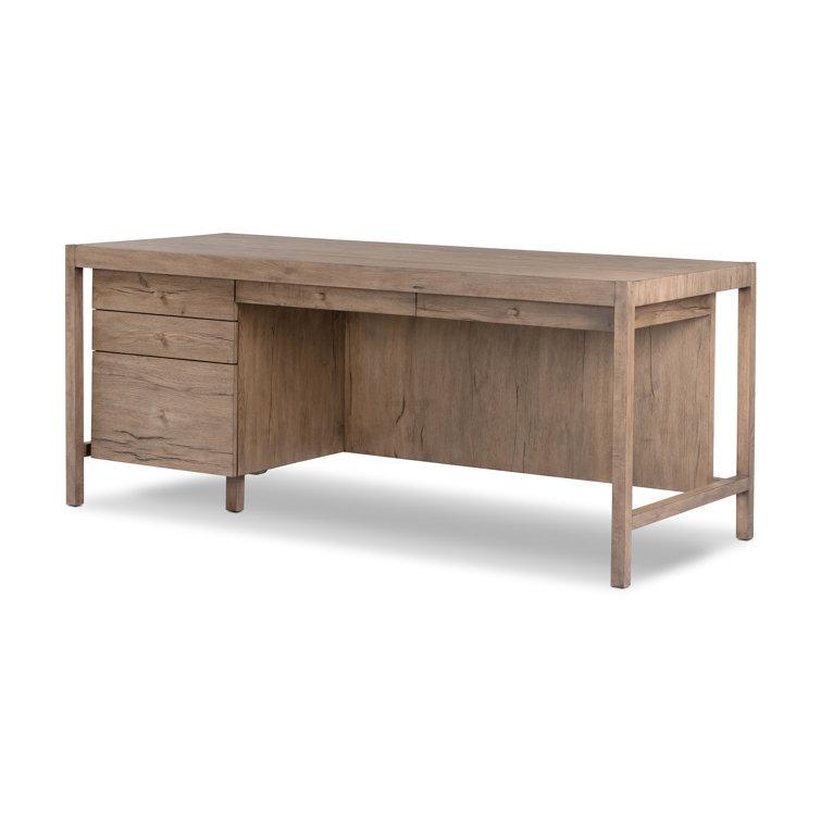 Natural Beige Wood Executive Desk with Drawers and Filing Cabinet