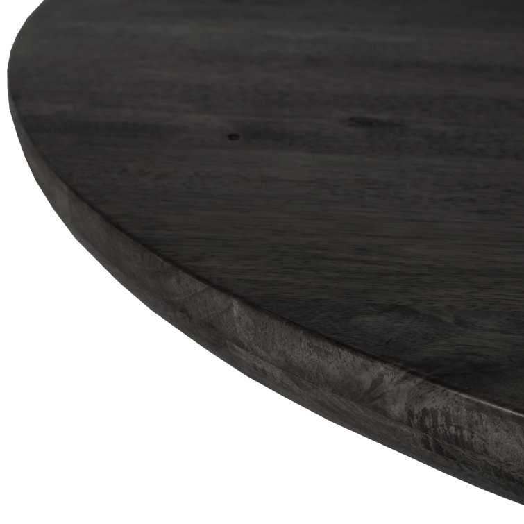 Worn Black Round Reclaimed Wood Dining Table with Sculptural Base