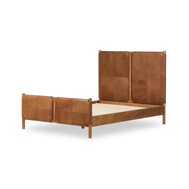 Queen Heirloom Sienna Leather Upholstered Bed with Wood Frame