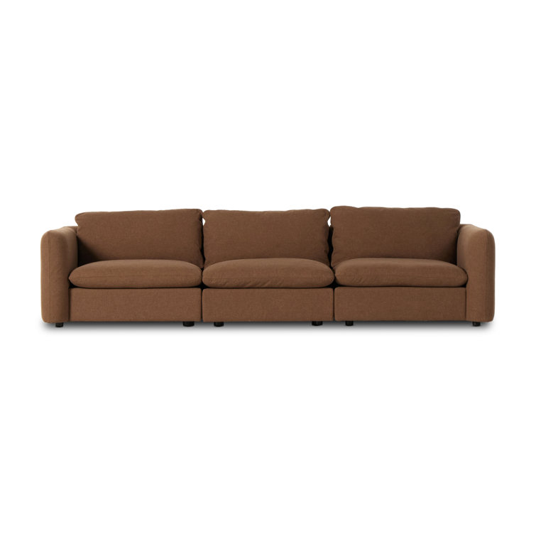 Brown Fabric Three-Piece Sectional Sofa with Ottoman