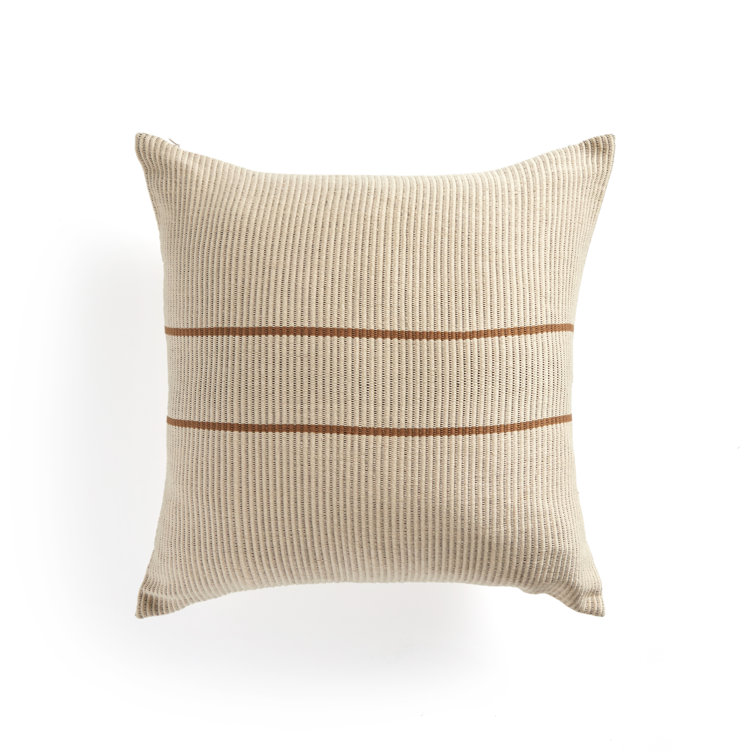 Handwoven Beige and Brown Cotton Square Pillow