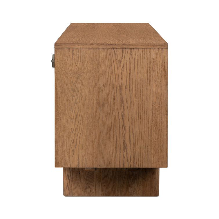 Amber Oak and Cognac Leather Media Console with Cabinet