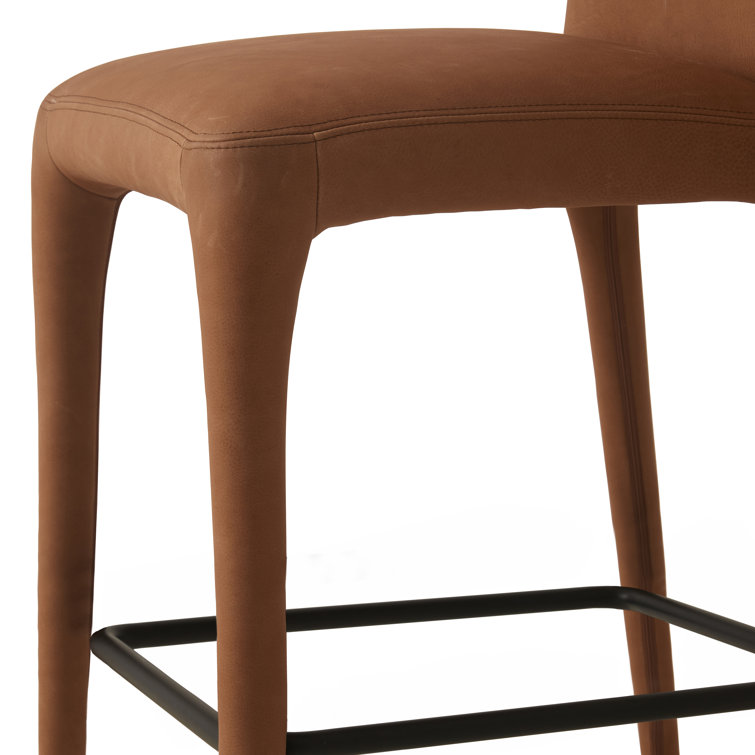 Camel Genuine Leather Upholstered Counter Stool with Iron Frame
