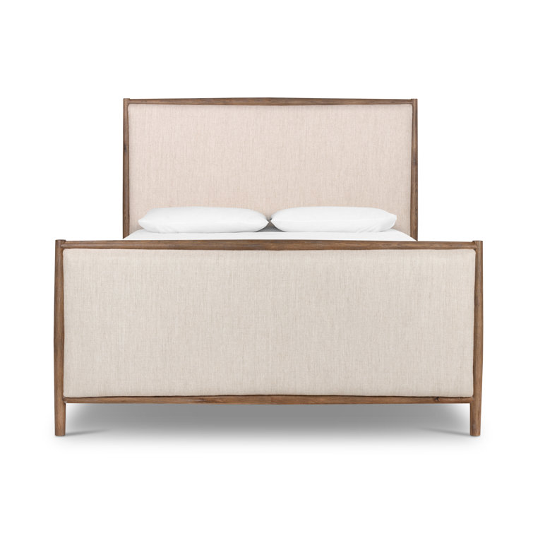 King Weathered Oak Upholstered Linen Bed with Headboard