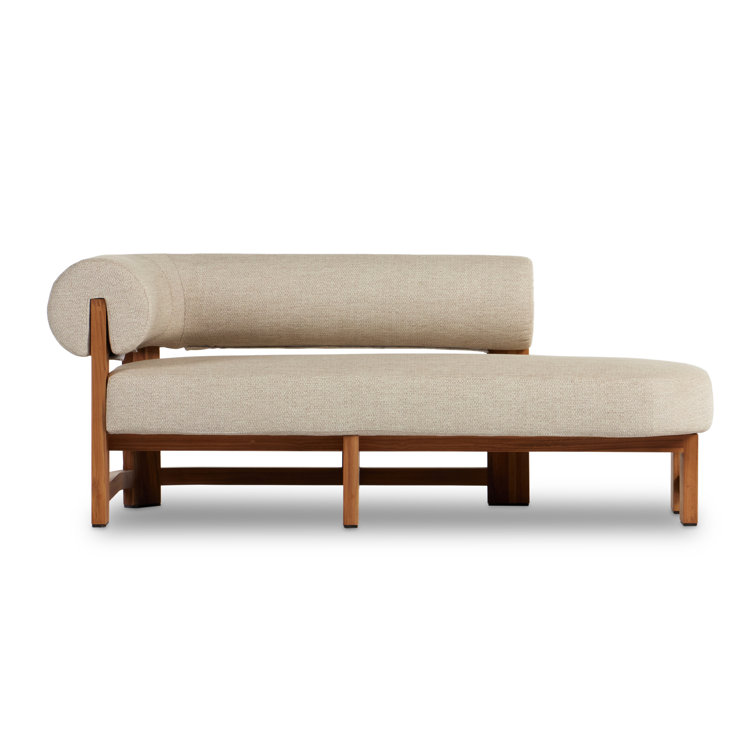 Faye Sand and Teak Outdoor Chaise Lounge with Arms