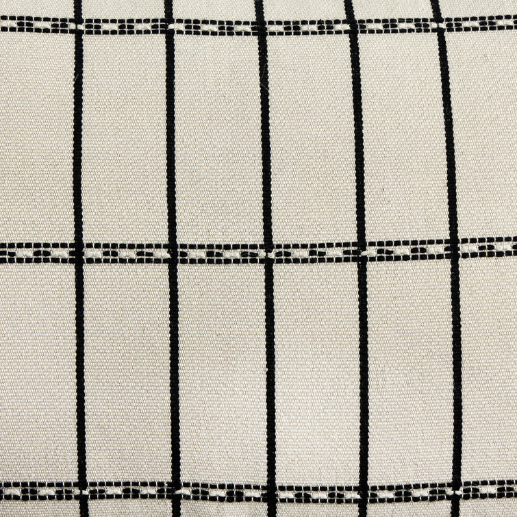 Handwoven Rectangular Off-White and Black Cotton Throw Pillow