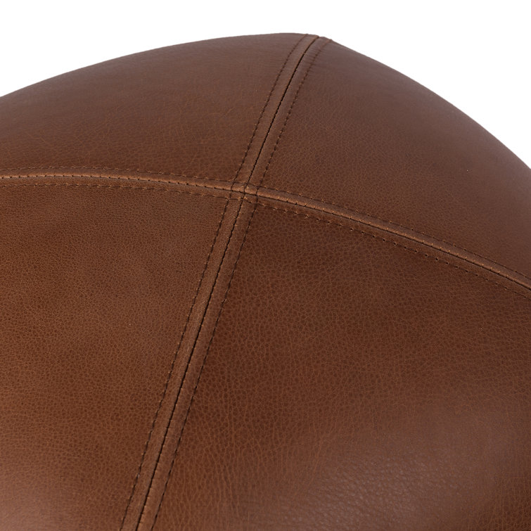 Brickhouse Cognac Genuine Leather Novelty Ottoman with Solid Wood Legs