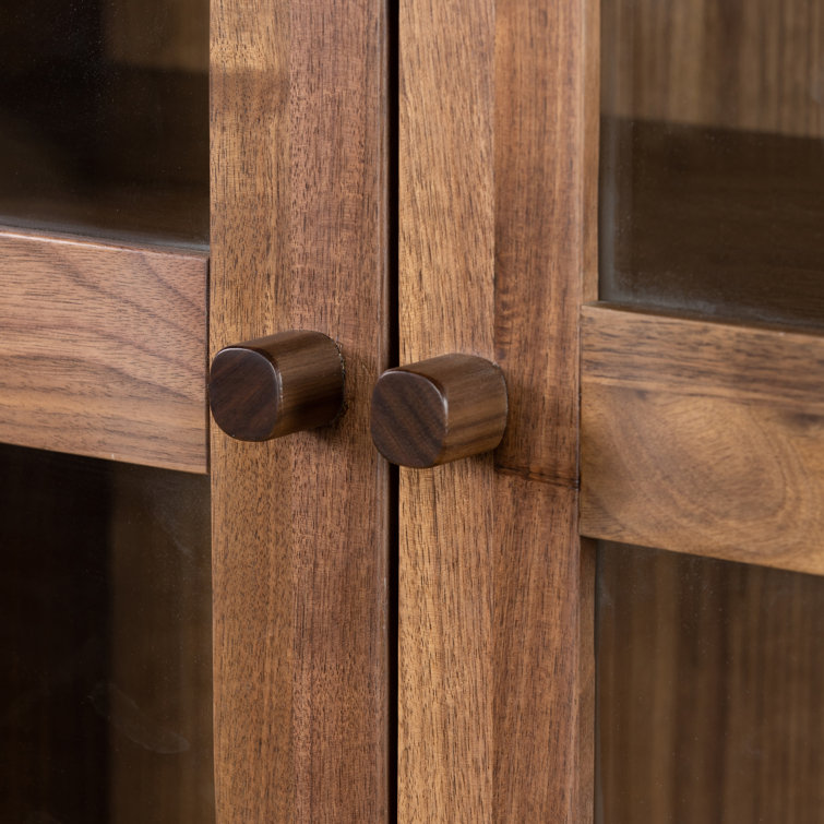 Cameron 88'' Brown Walnut Glass-Paneled Modern Curio Cabinet