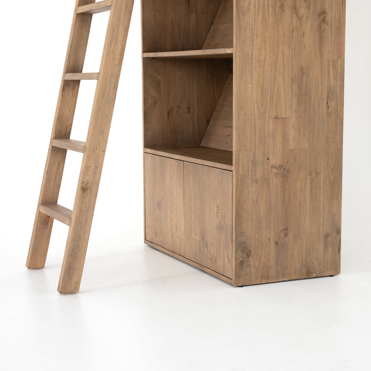 Smoked Pine Solid Wood Standard Bookcase with Ladder