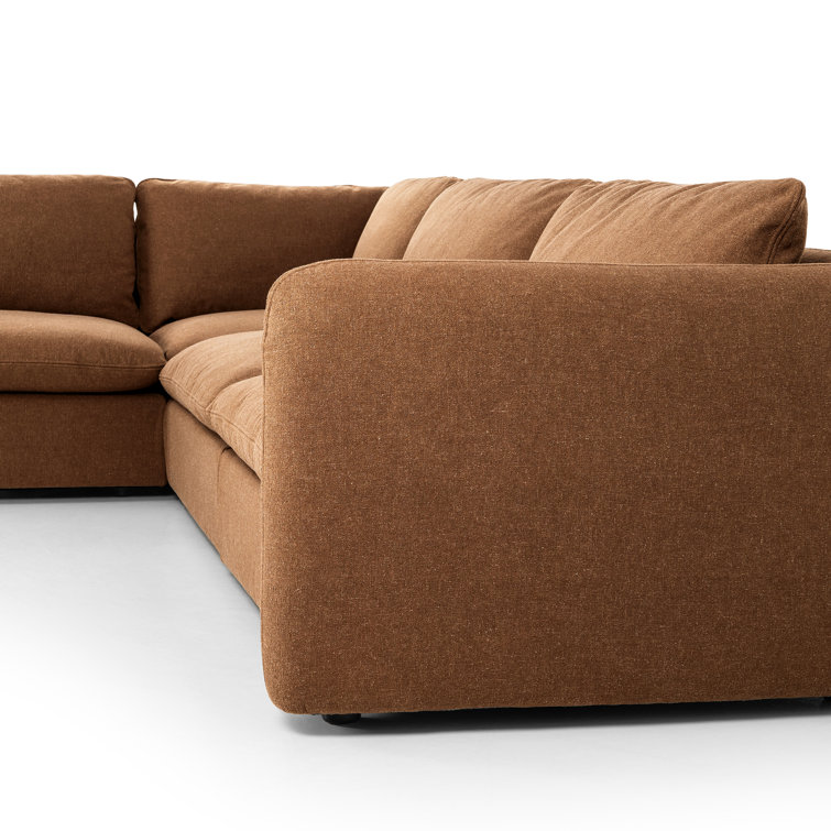 Brown Linen 4-Piece Sectional Sofa with Ottoman