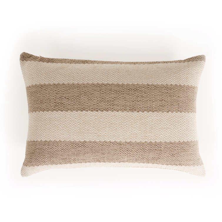 Beige and Brown Striped Rectangular Lumbar Outdoor Pillow