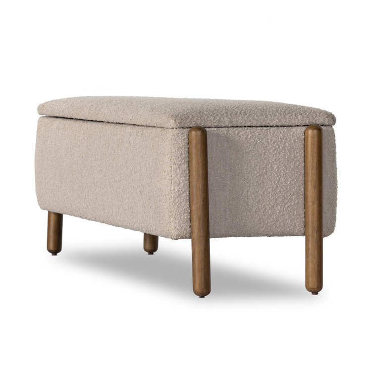 Knoll Sand Boucle Upholstered Storage Trunk with Wooden Legs