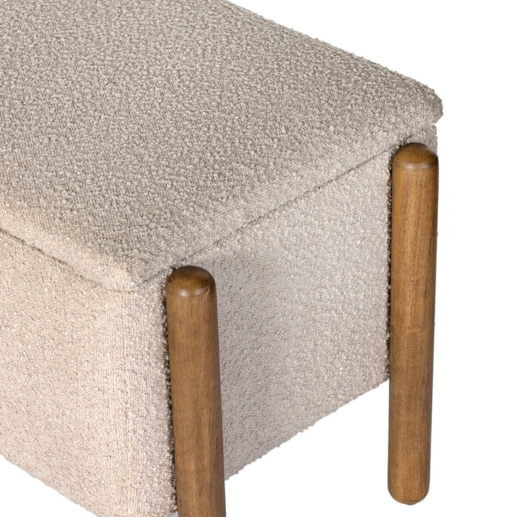Knoll Sand Boucle Upholstered Storage Trunk with Wooden Legs