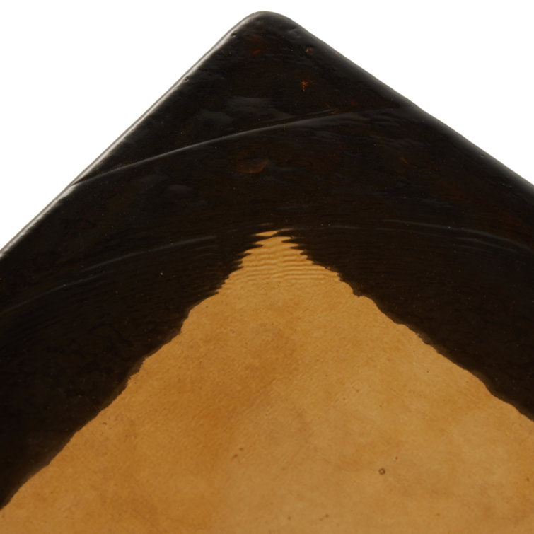 Amber Cast Glass Top Square End Table with Black Cross Legs