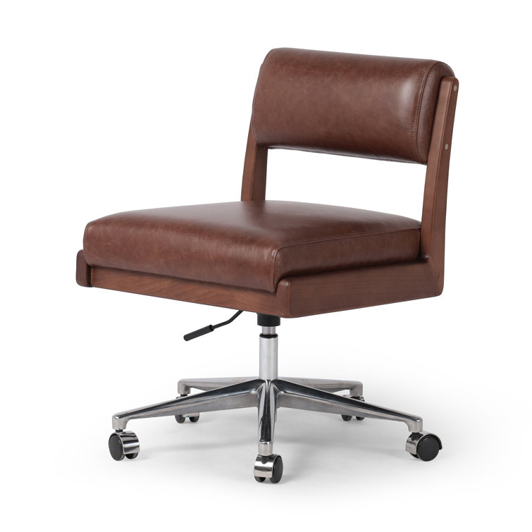 Sonoma Coco Armless Leather Desk Chair with Wooden Frame