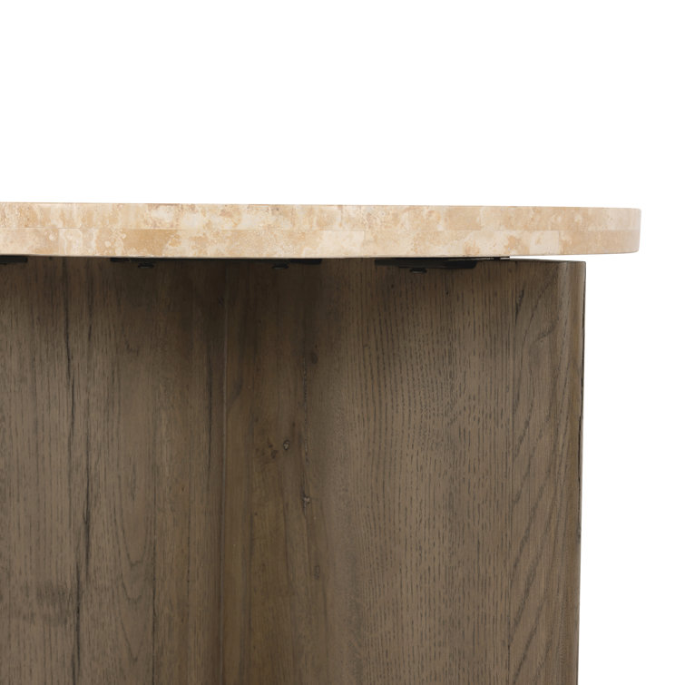 Contemporary Bianco Oak Round End Table with Italian Marble Top