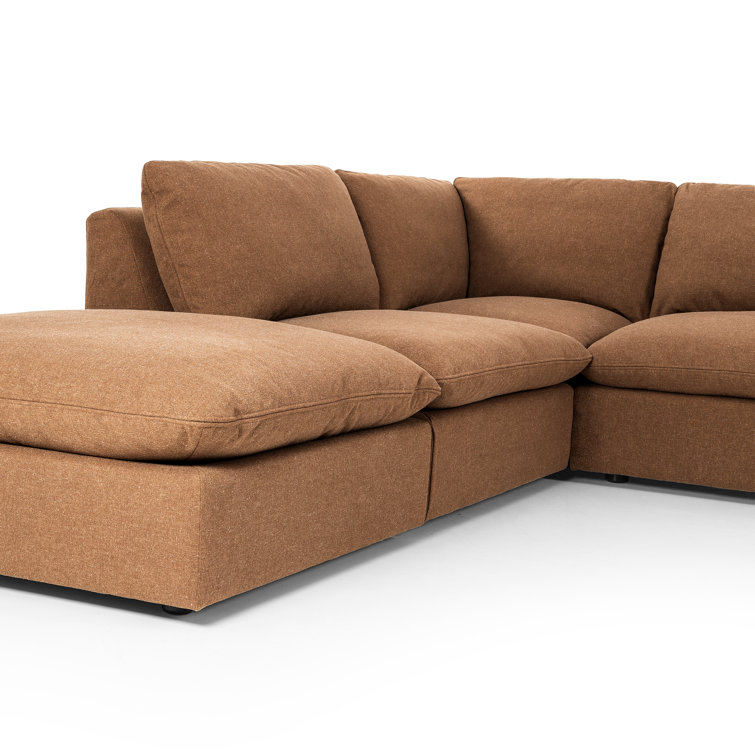 Brown Linen 4-Piece Sectional Sofa with Ottoman