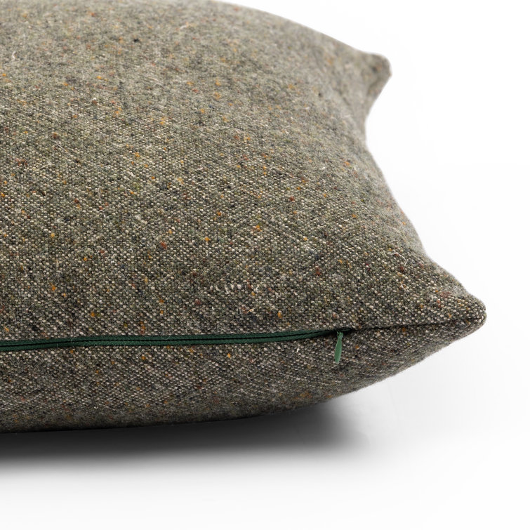 Hasselt Olive Green Stonewash Linen and Wool Throw Pillow
