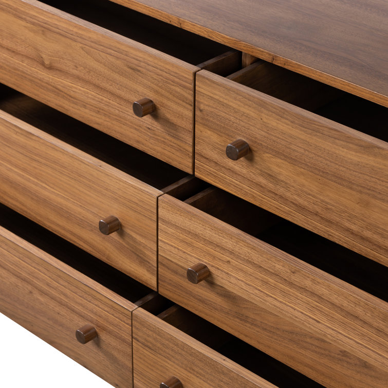 Walnut and Black 6-Drawer Double Dresser