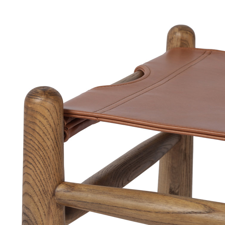 Dakota Tobacco Leather and Toasted Nettlewood Ottoman