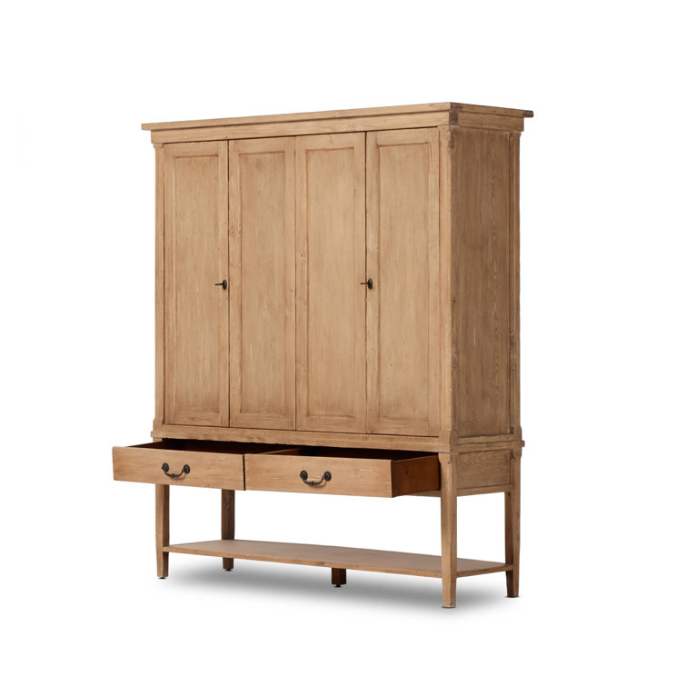 Natural Pine 4-Door Double Cabinet with Drawers