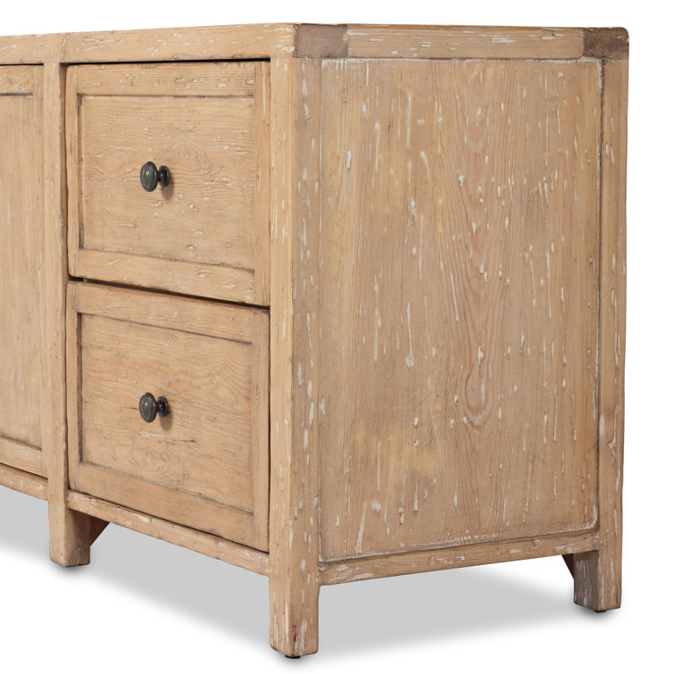 Light Brown Pine Media Console with Cabinet and Drawers