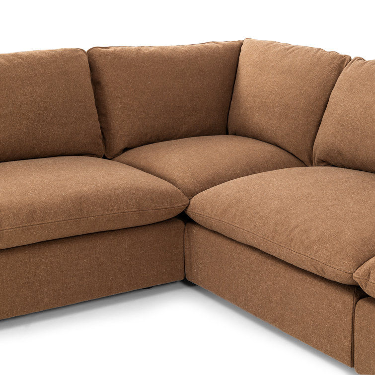 Brown Linen 4-Piece Sectional Sofa with Ottoman
