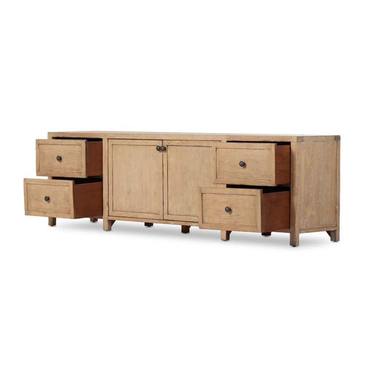 Light Brown Pine Media Console with Cabinet and Drawers
