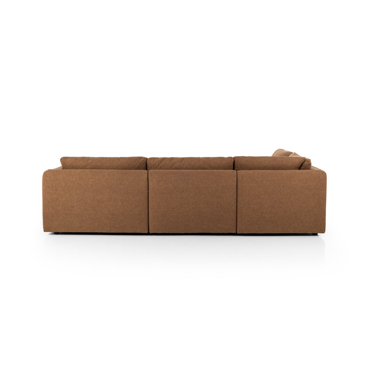Brown Linen 4-Piece Sectional Sofa with Ottoman