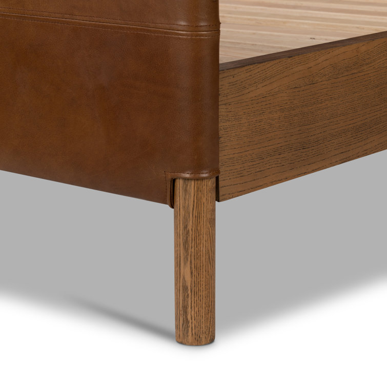 Queen Heirloom Sienna Leather Upholstered Bed with Wood Frame