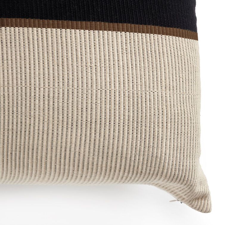 Merido Black and Beige Handwoven Cotton Square Throw Pillow