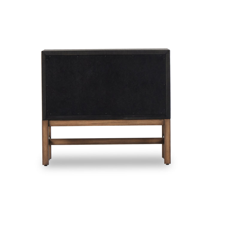 Black Raffia and Mahogany 2-Drawer Nightstand