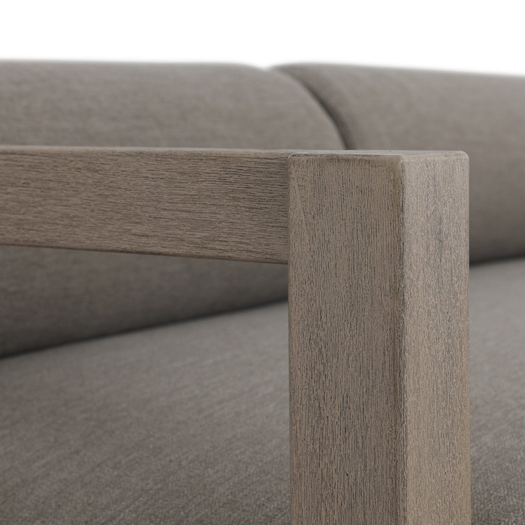 Gray Teak and Linen Outdoor Daybed with Bolster Cushions