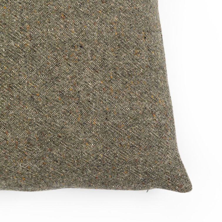 Hasselt Olive Green Stonewash Linen and Wool Throw Pillow