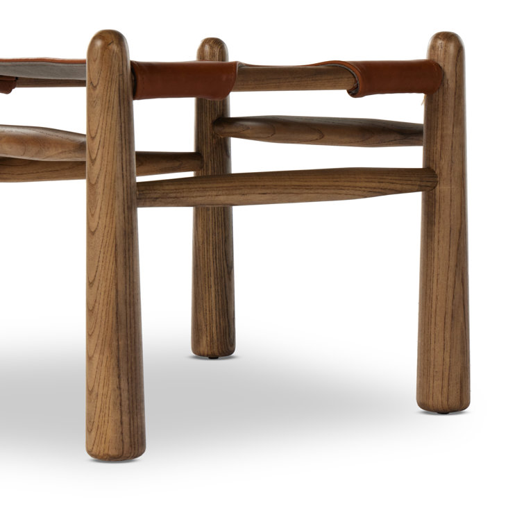Dakota Tobacco Leather and Toasted Nettlewood Ottoman