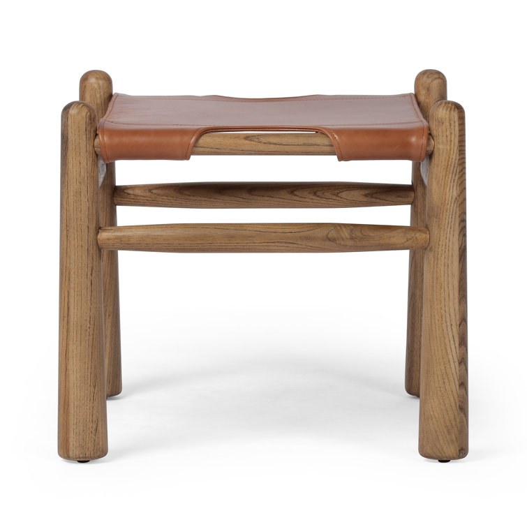 Dakota Tobacco Leather and Toasted Nettlewood Ottoman