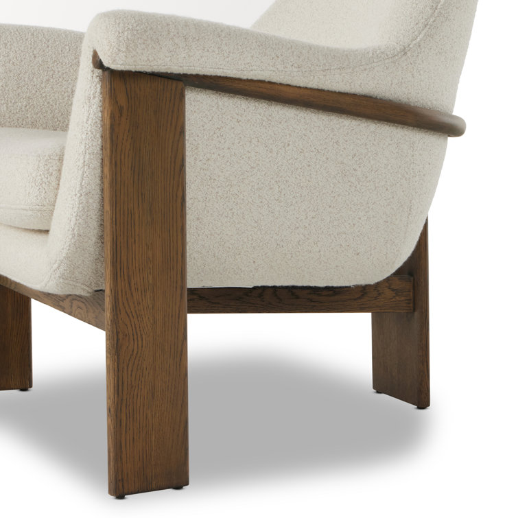 Ivory Sheepskin and Oak Wood Vintage Accent Chair