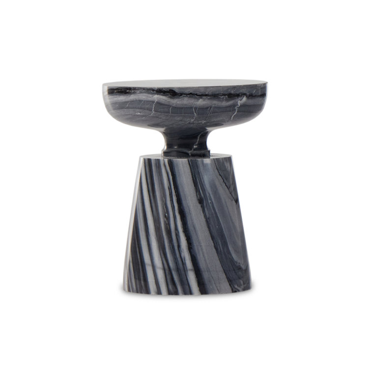 Gray Marble Round Stone Pedestal Side Table
