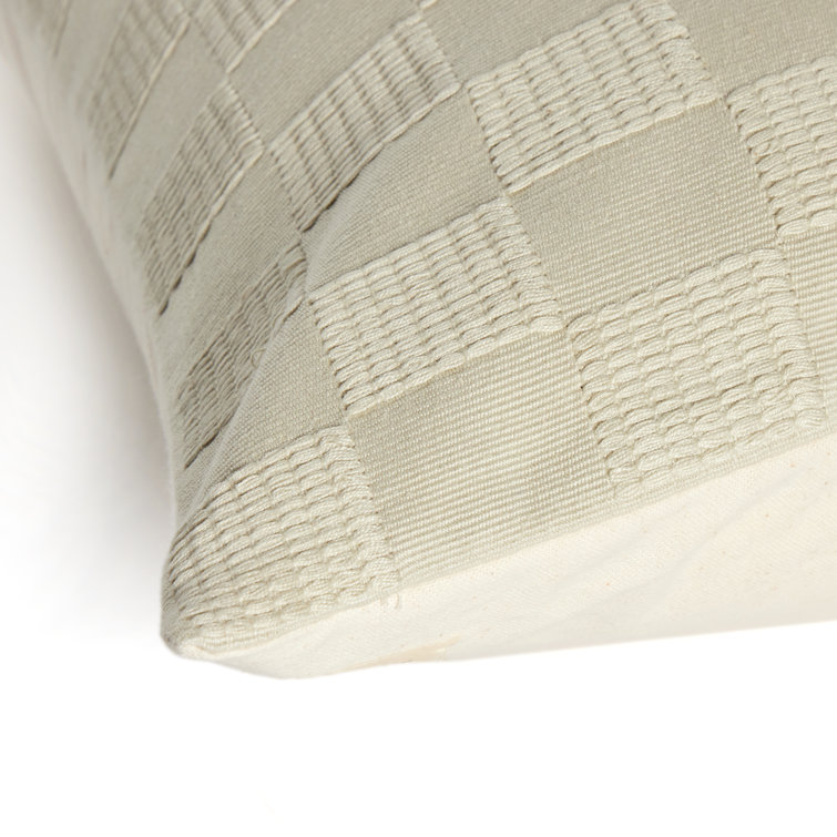 Handwoven Ivory Cotton and Off-White Canvas Checked Pillow