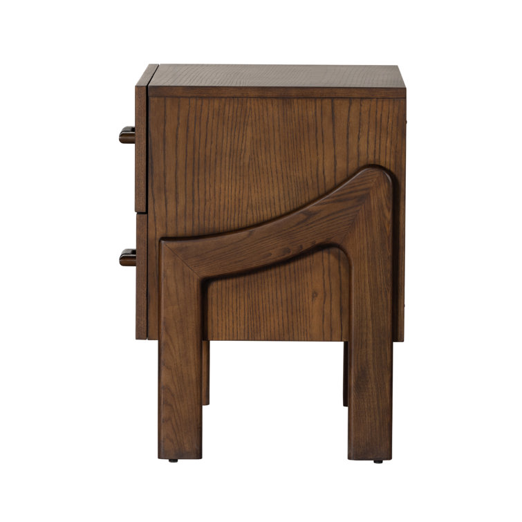 Terra Brown Ash Solid Wood 2-Drawer Nightstand