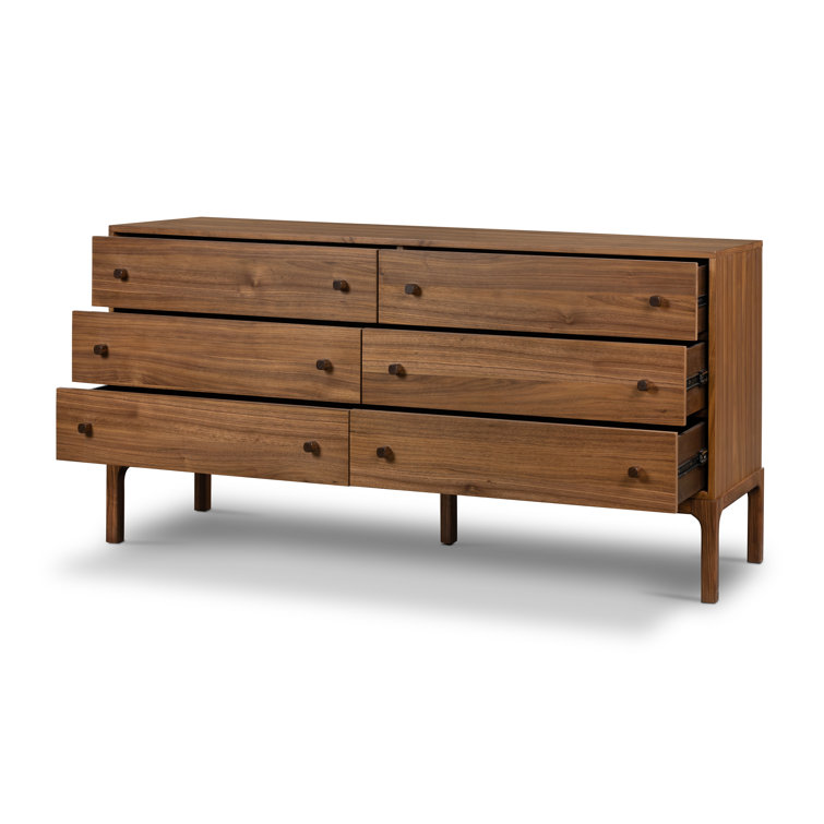 Walnut and Black 6-Drawer Double Dresser