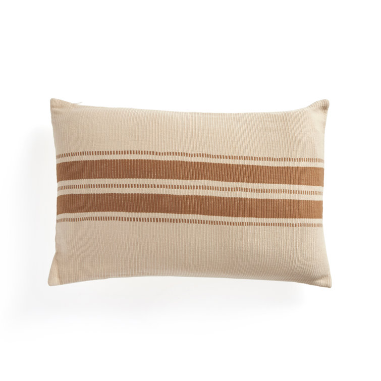 Handwoven Beige and Brown Cotton Lumbar Pillow