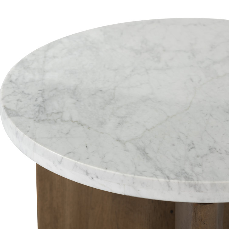 Rustic Fawn Oak and White Marble Round End Table