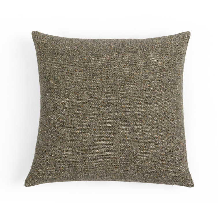 Hasselt Olive Green Stonewash Linen and Wool Throw Pillow